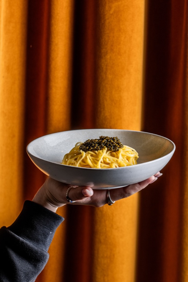 HOMEMADE SPAGHETTINI WITH BLACK CAVIAR